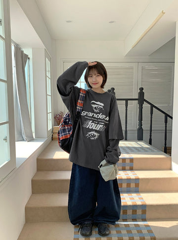 Tonin printing layered over long sleeve tee